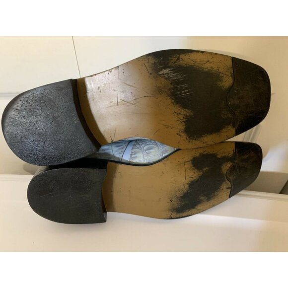 Sio Faux Crocodile Alligator Men’s Sz‎ 10 Derby Square Toe Dress Shoes Green Blu - Picture 11 of 12